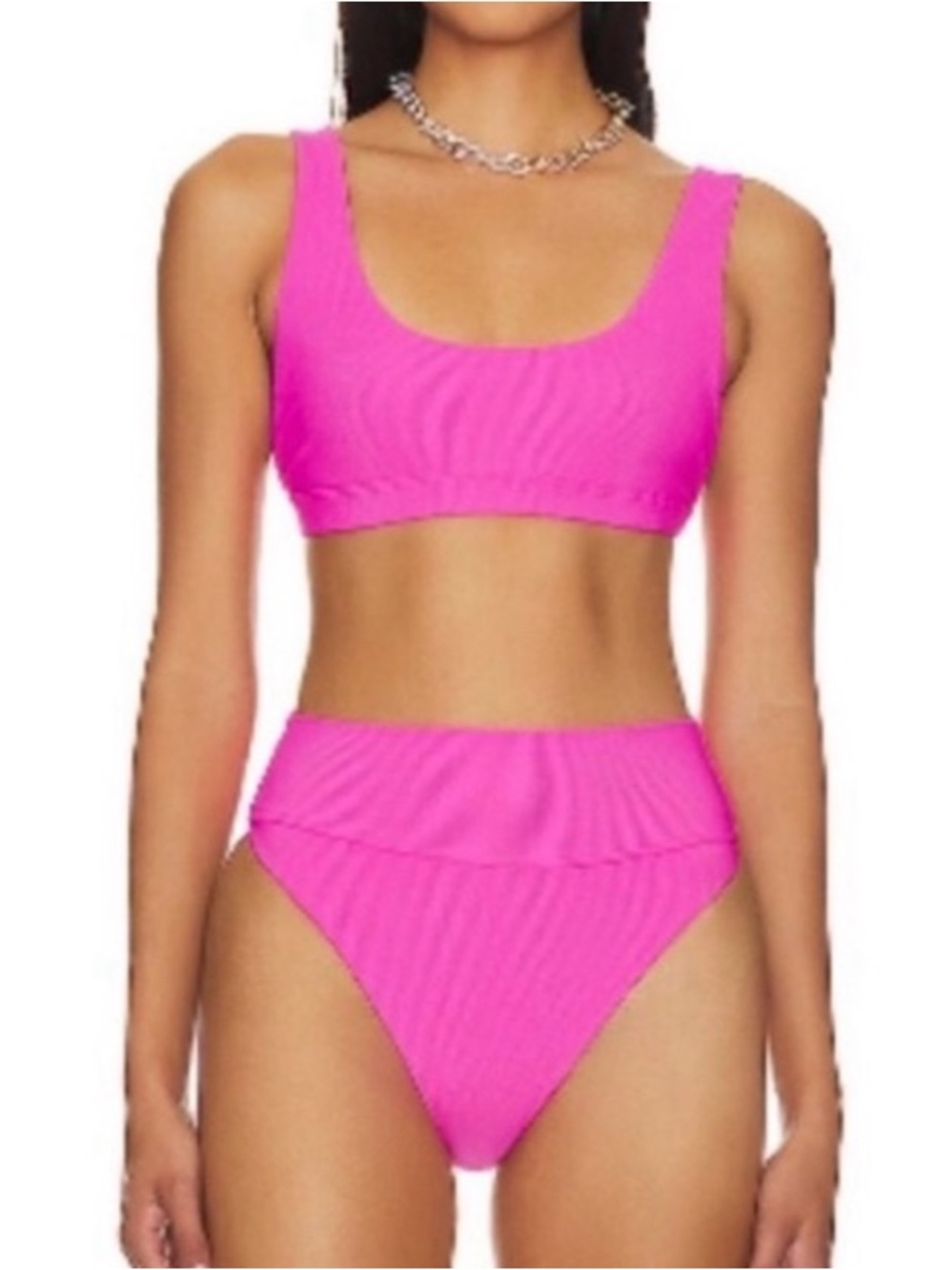 Beach Riot Hot Pink Ribbed Bikini Top and Bottom swim